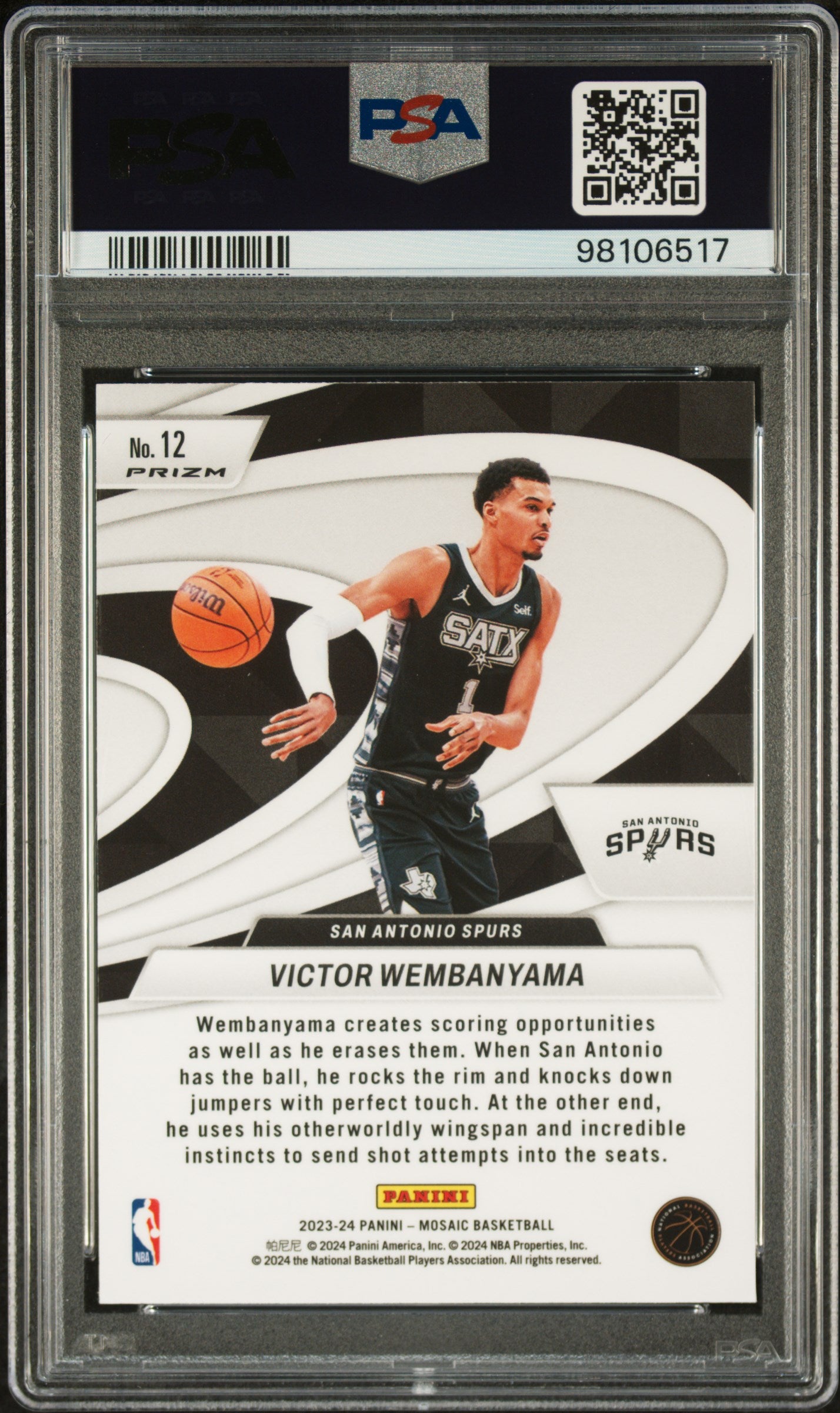 2023 Panini Mosaic Give And Go Victor Wembanyama #12 Give And Go-Green PSA 10