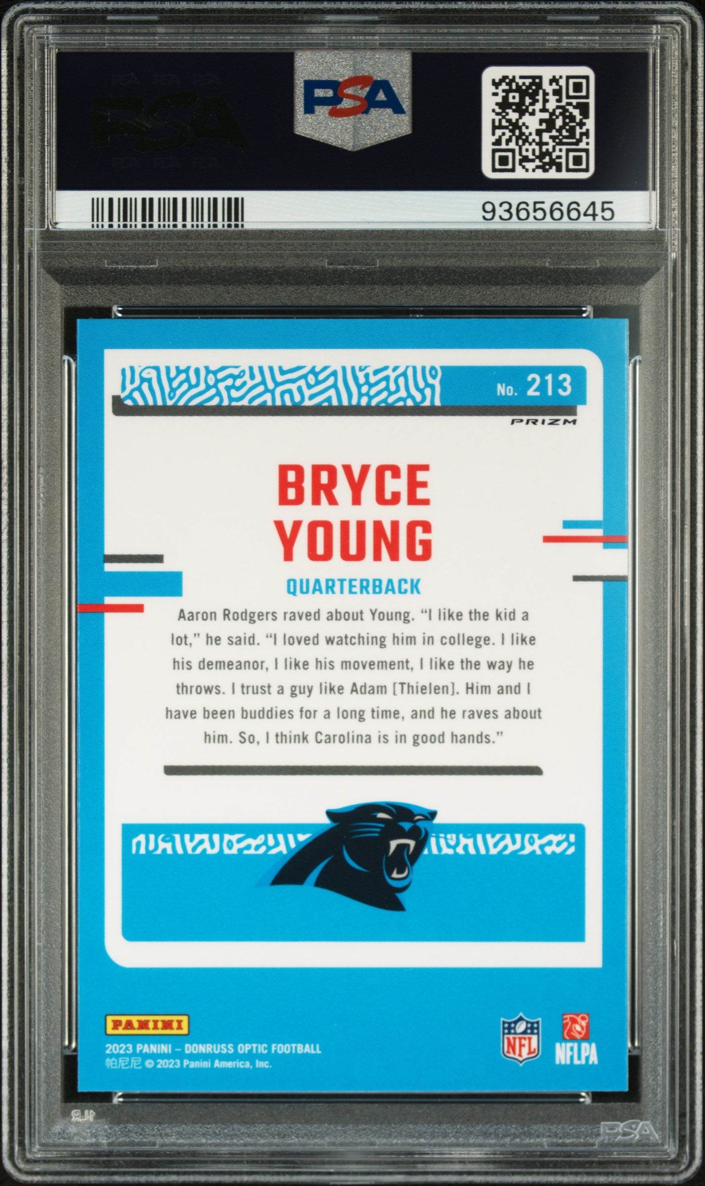 2023 Panini Donruss Optic Bryce Young #213 Holo PSA 10 Panthers