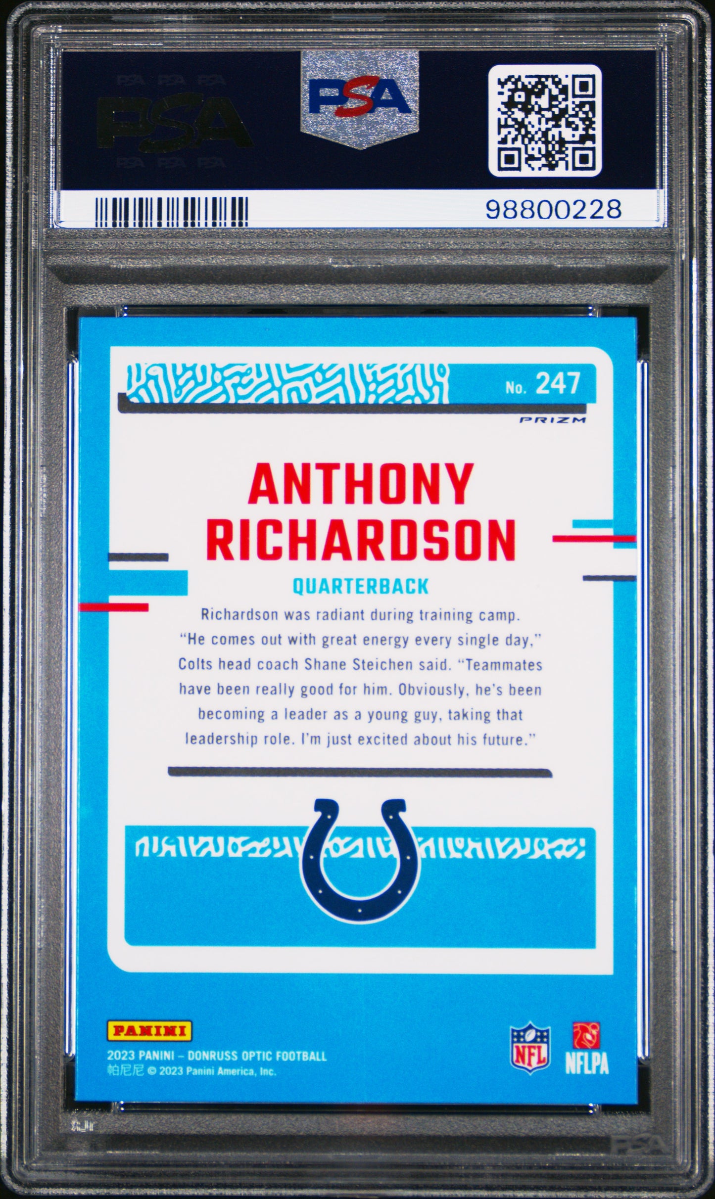 2023 Panini Donruss Optic Anthony Richardson #247 Purple Shock PSA 10 Colts