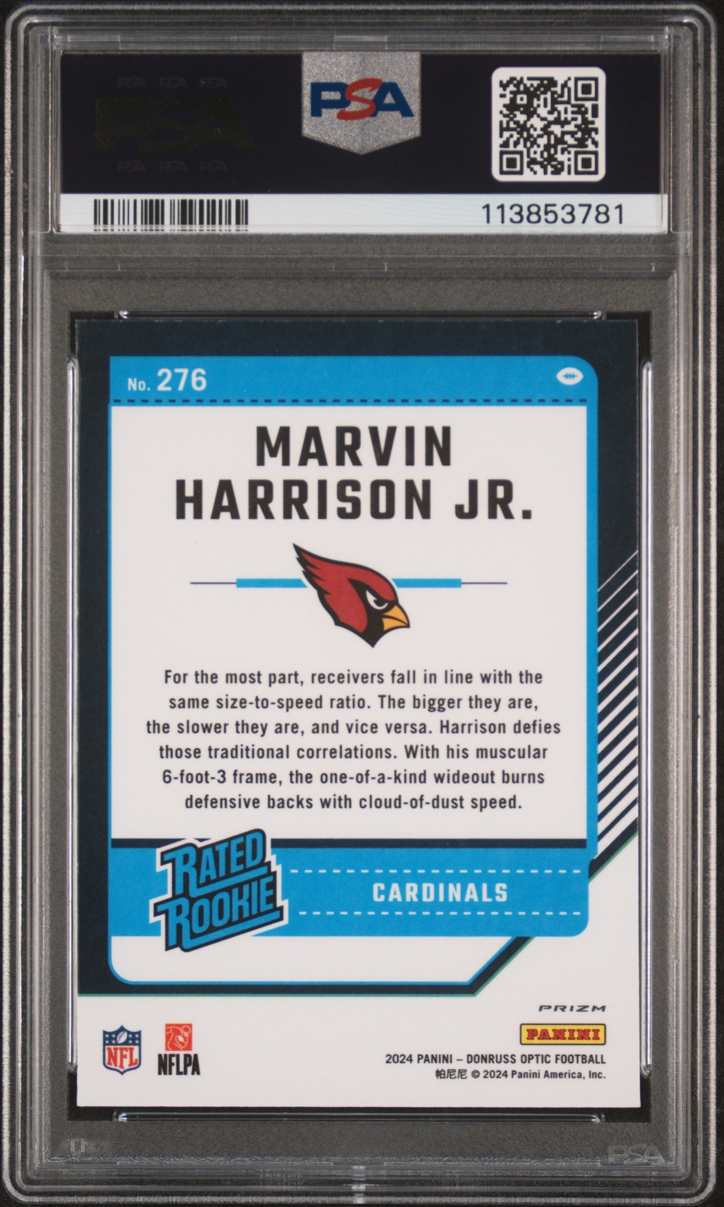 2024 Panini Donruss Optic Marvin Harrison Jr. #276 Purple Shock PSA 10 Cardinals