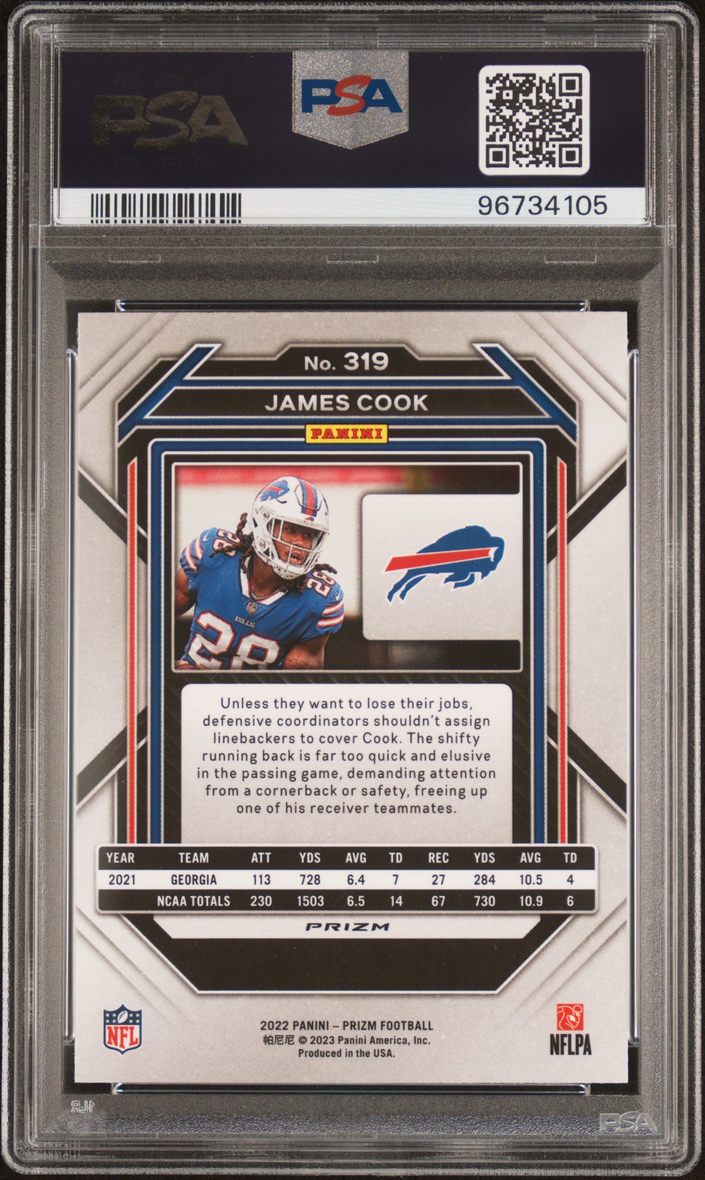 2022 Panini Prizm James Cook #319 Silver Prizm PSA 10 Bills