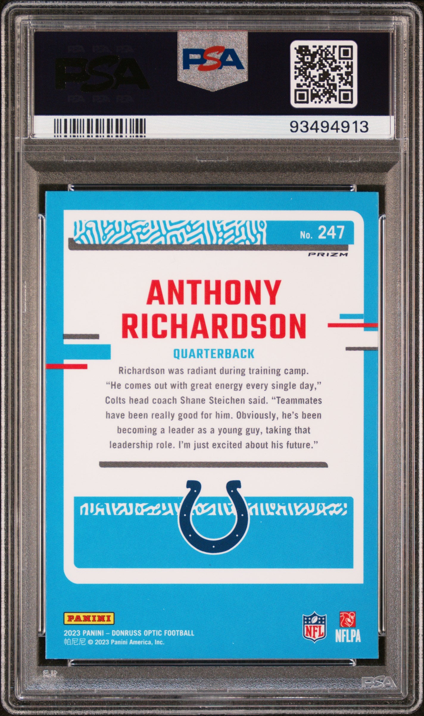 2023 Panini Donruss Optic Anthony Richardson #247 Pink PSA 10 Colts