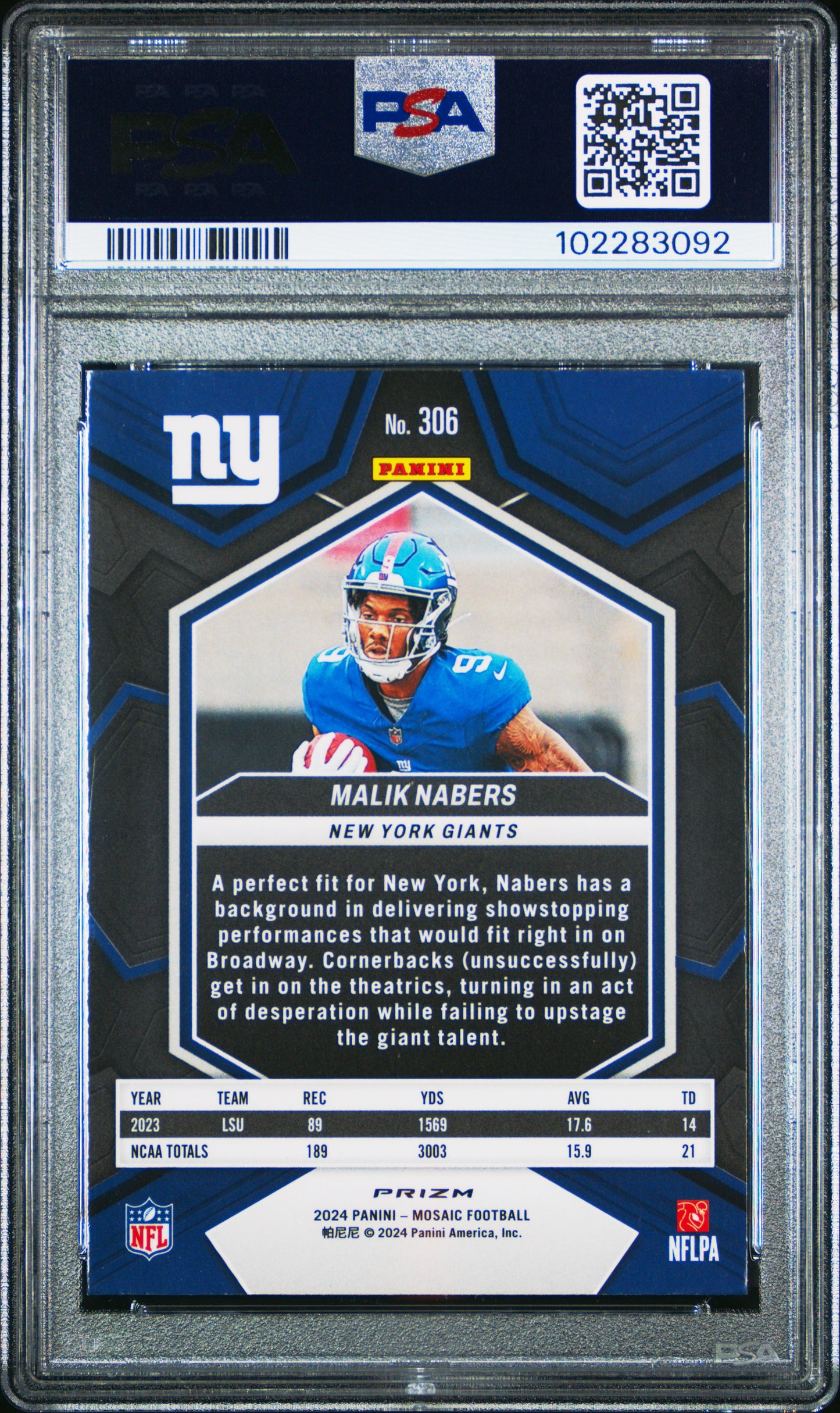 2024 Panini Mosaic Malik Nabers #306 Green PSA 10 Giants