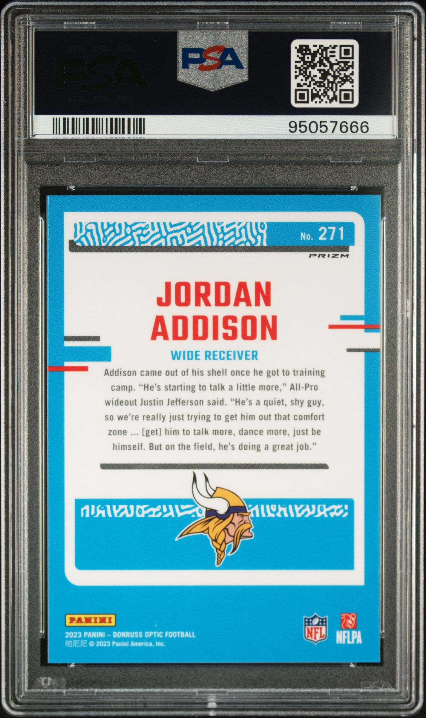 2023 Panini Donruss Optic Jordan Addison #271 Holo PSA 10 Vikings