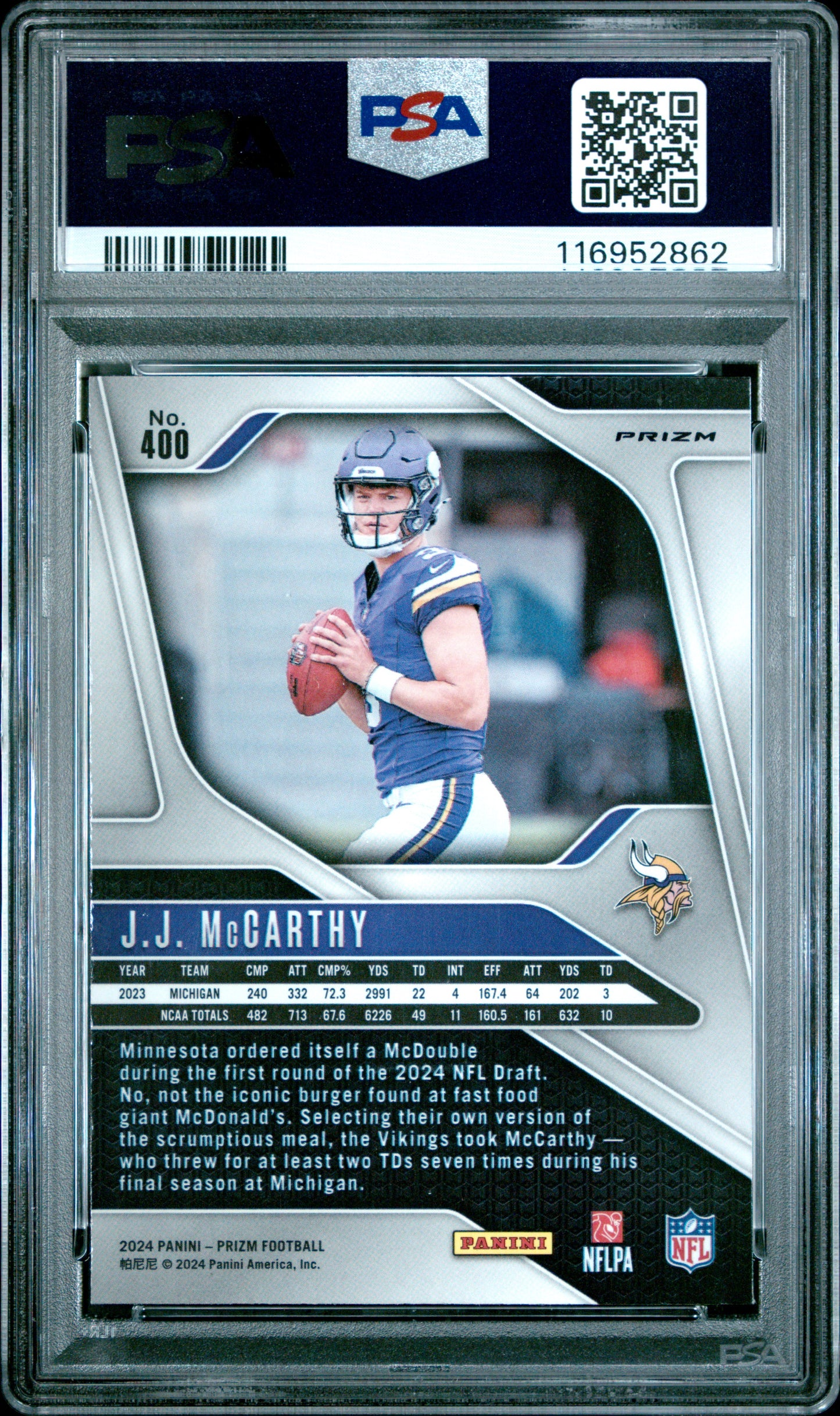 2024 Panini Prizm Jj Mccarthy #400 Neon Green Pulsar PSA 10 Vikings