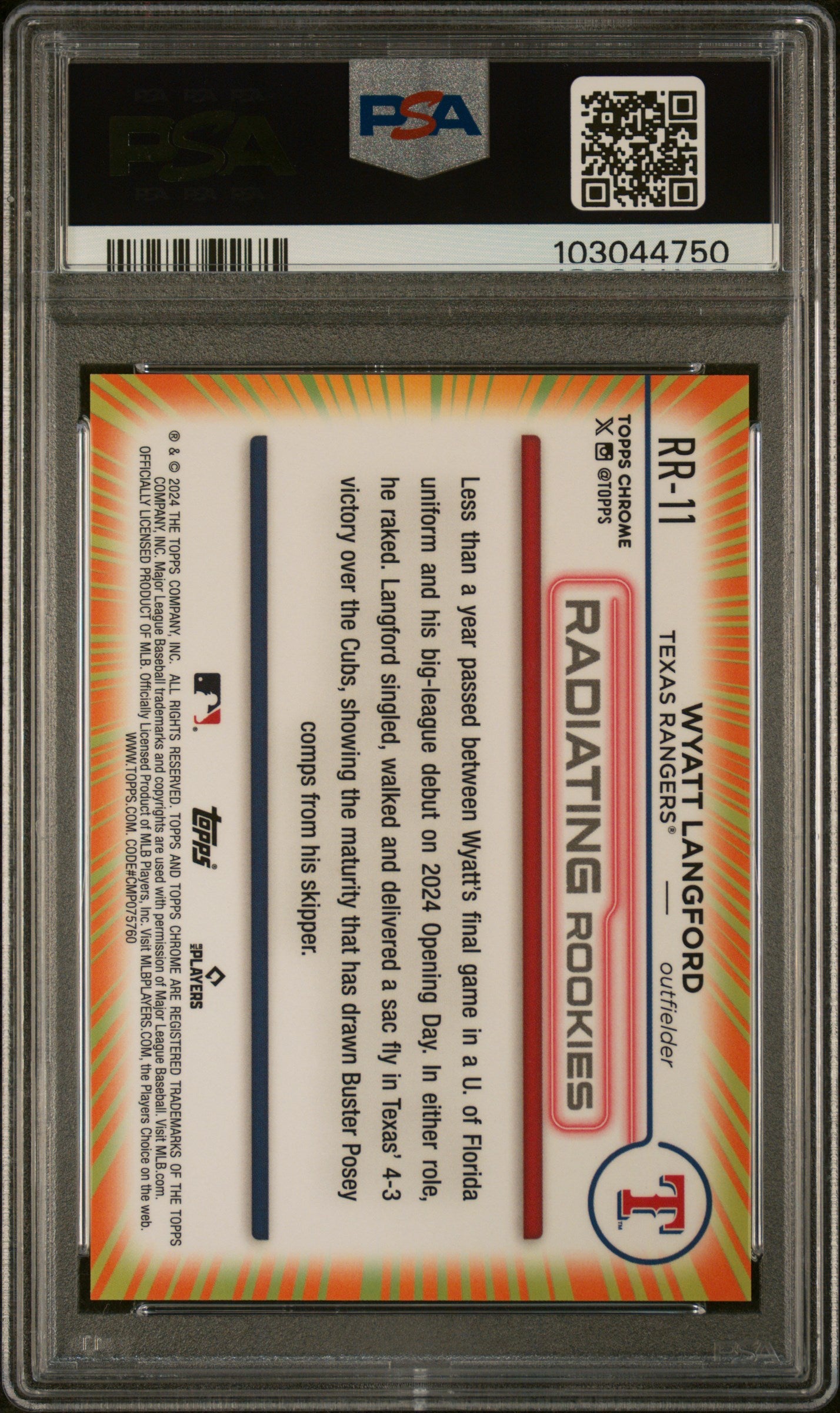 2024 Topps Chrome Radiating Rookies Wyatt Langford #RR11 PSA 10