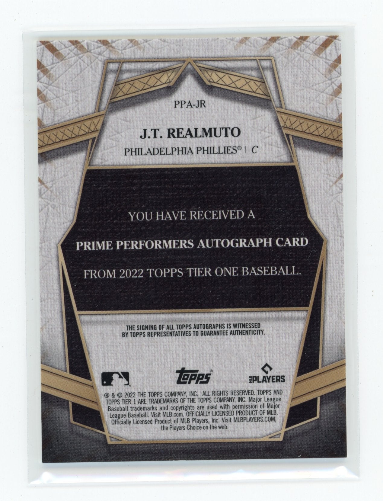 2022 Topps Tier One - Prime Performers Autographs J.T. Realmuto #PPA-JR #/299