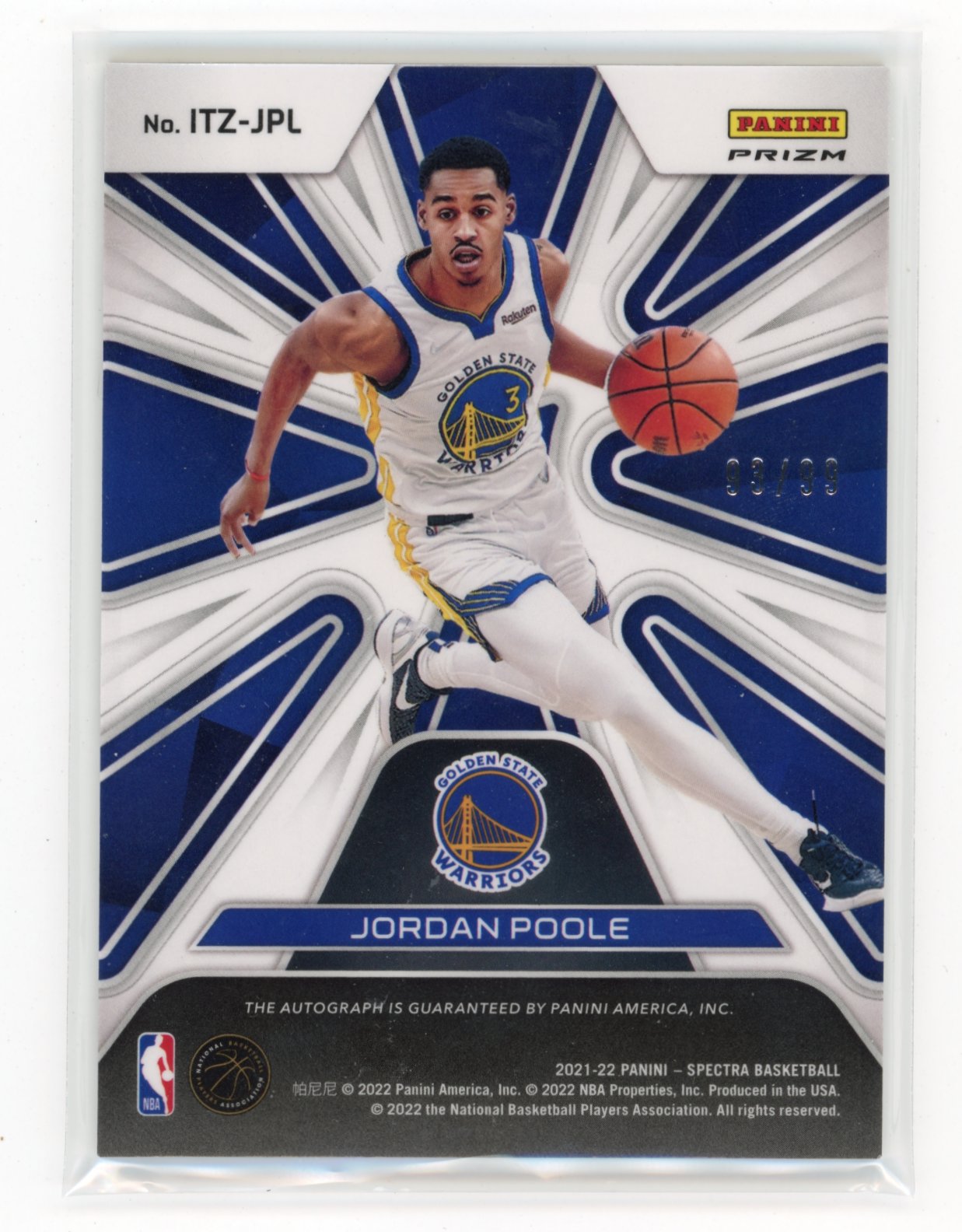 2021-22 Panini Spectra Jordan Poole #ITZ-JPL In The Zone Autographs #/99