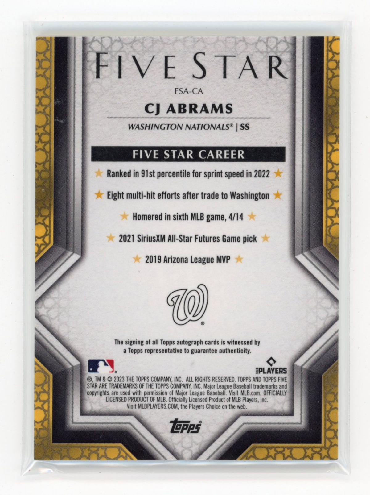 2023 Topps Five Star CJ Abrams #FSA-CA Washington Nationals