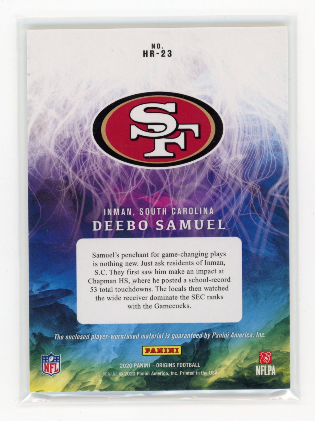 2020 Panini Origins Deebo Samuel #HR-23 Hometown Roots #/49 San Francisco 49ers