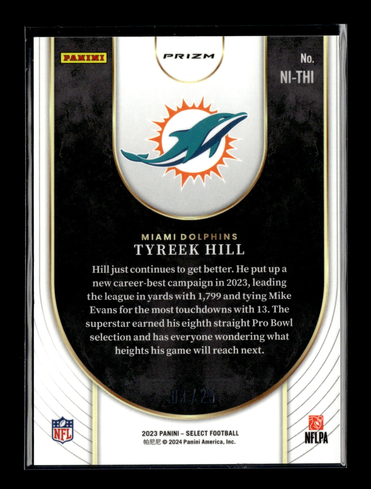 2023 Panini Select Tyreek Hill #NI-THI Neon Icons Tie-Dye Prizm #/25