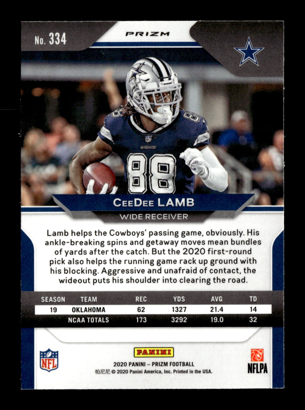 2020 Panini Prizm CeeDee Lamb #334 Prizm Red Ice Dallas Cowboys