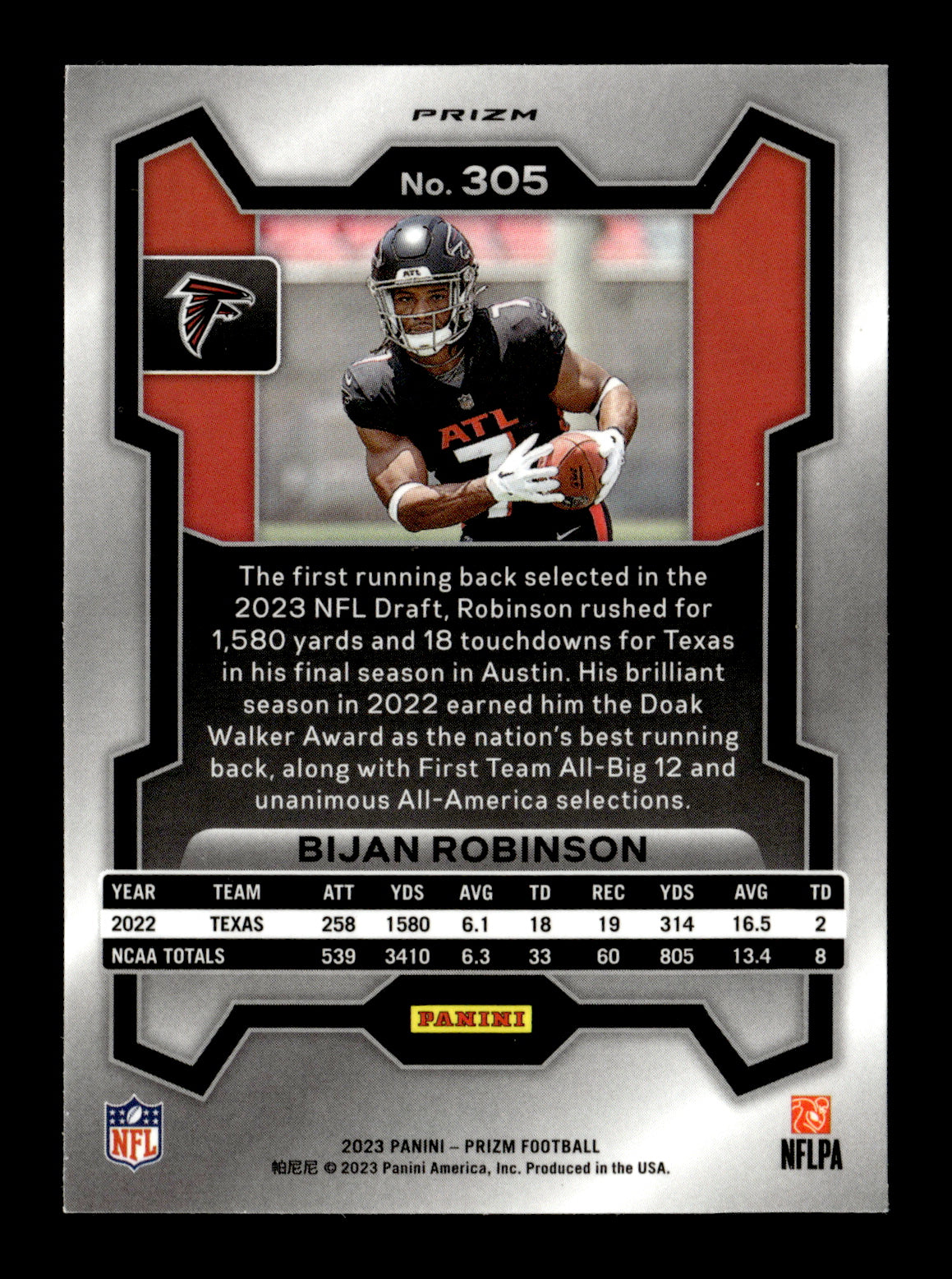 2023 Panini Prizm Bijan Robinson #305 Orange Ice Atlanta Falcons