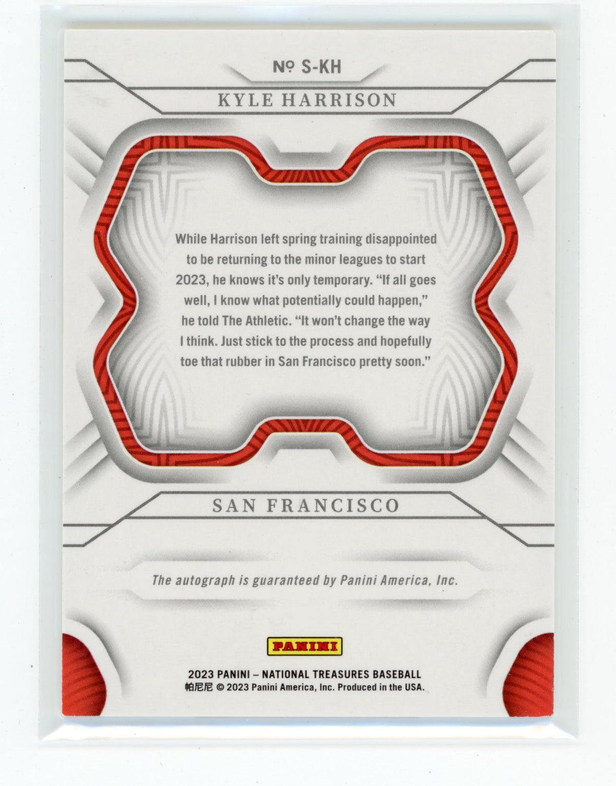 2023 Panini National Treasures Kyle Harrison #S-KH Signatures Holo Silver #/10