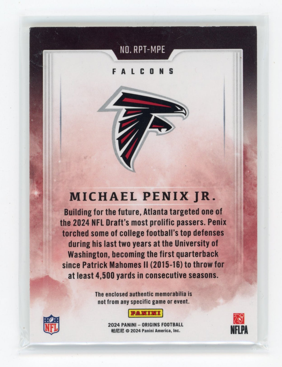 2024 Panini Origins Michael Penix Jr. #RPT-MPE Rookie Patches Blue #/49
