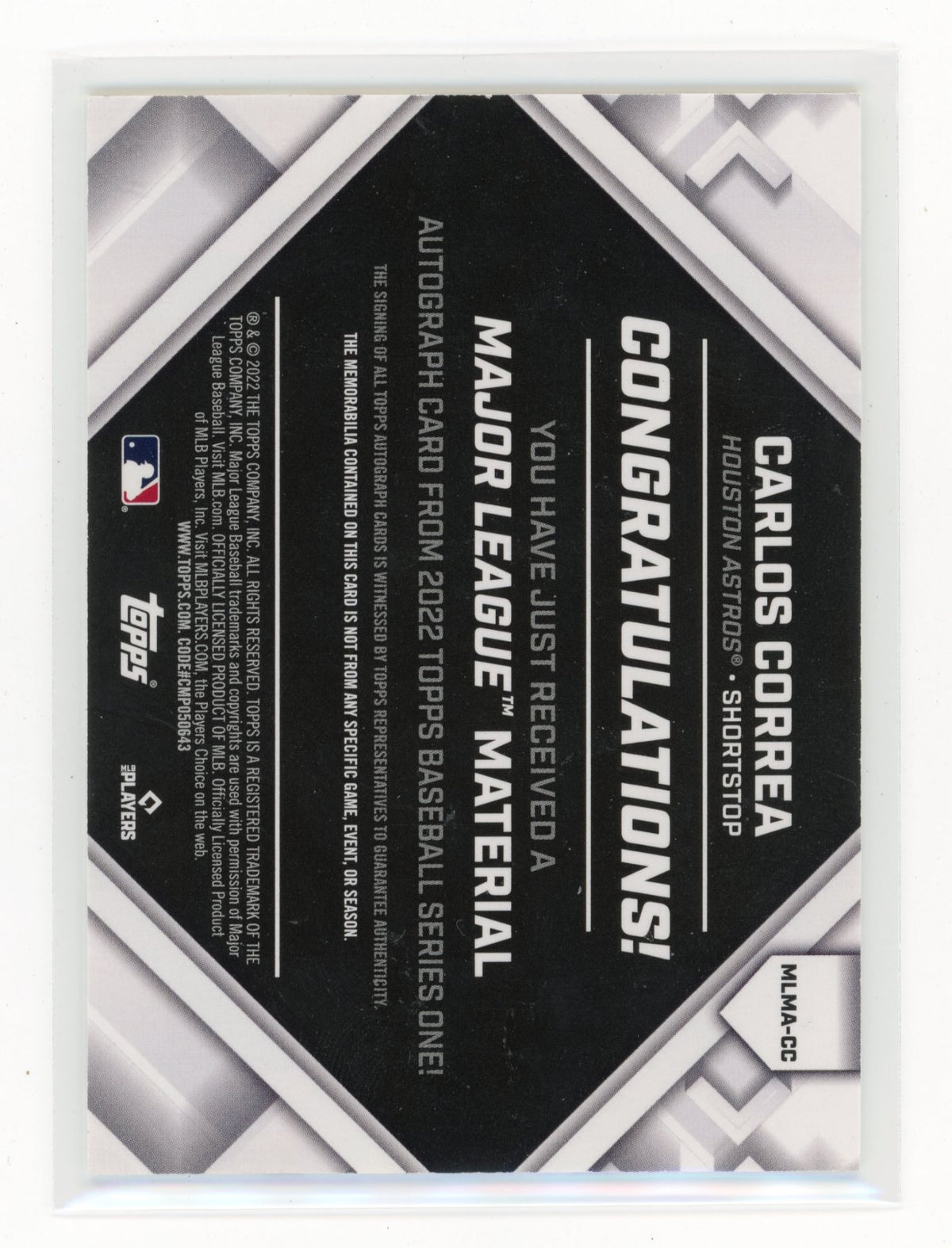 2022 Topps Carlos Correa #MLMA-CC Major League Material Autographs /50