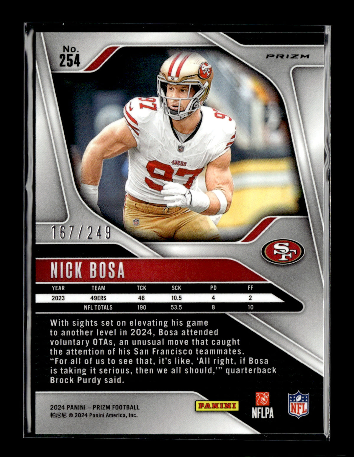 2024 Panini Prizm Nick Bosa #254 Orange #/249 San Francisco 49ers