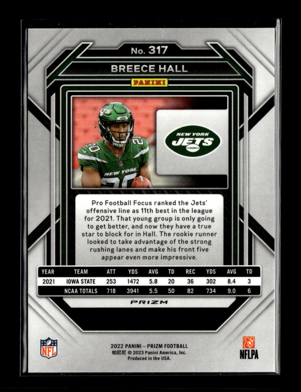 2022 Panini Prizm Breece Hall #317 Orange Ice New York Jets