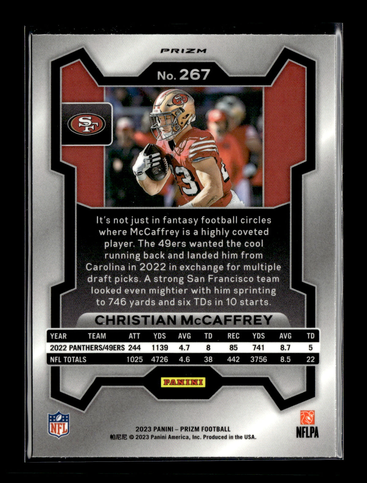 2023 Panini Prizm Christian McCaffrey #267 Orange Ice San Francisco 49ers