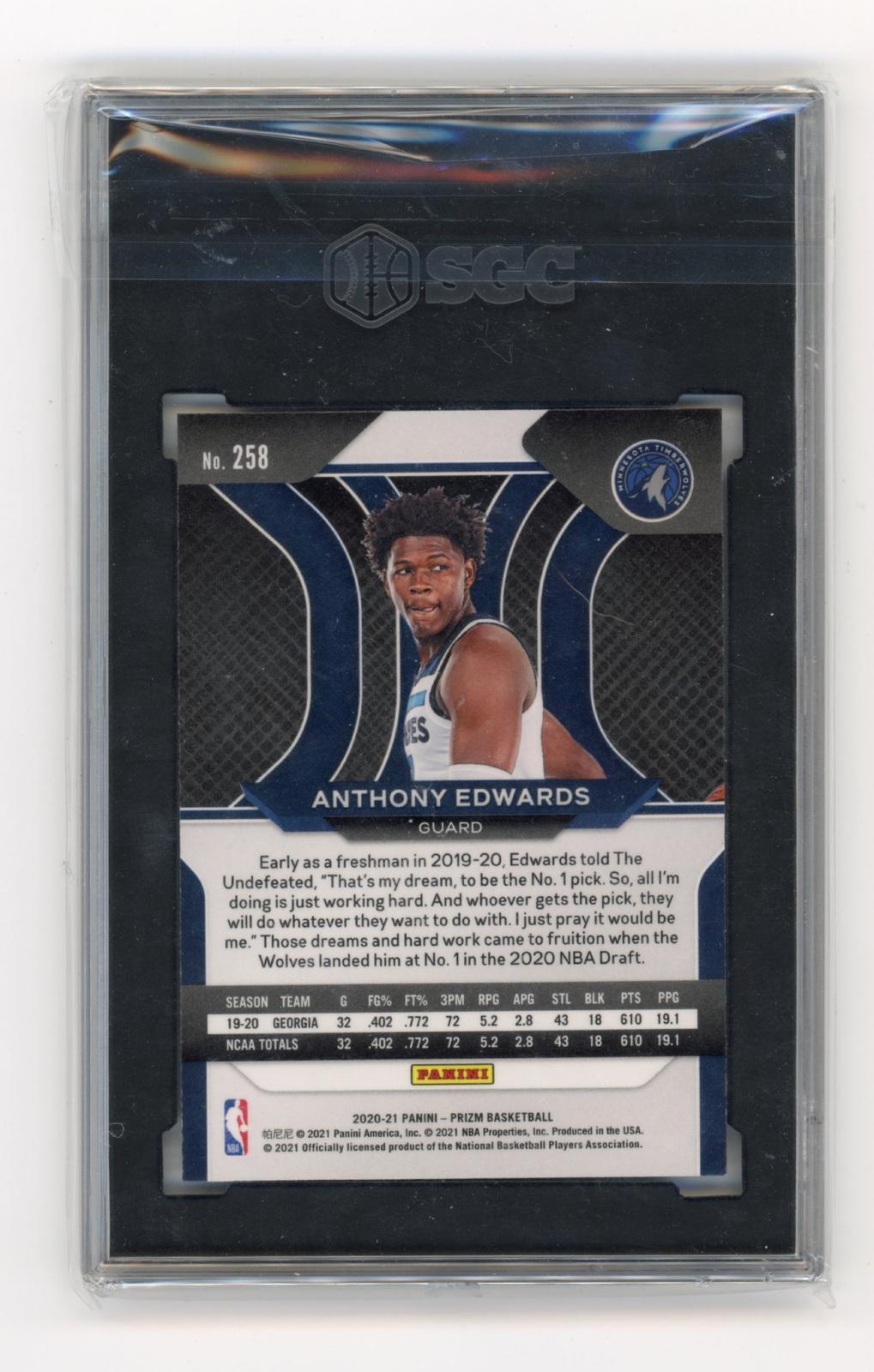 2020-21 Panini Prizm Anthony Edwards #258 Minnesota Timberwolves SGC 9.5