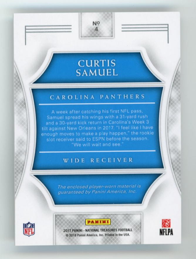 2017 Panini National Treasures Curtis Samuel #4 - #/25 Dual Patch Panthers