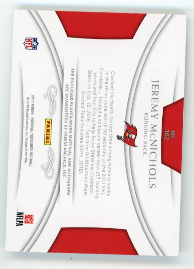 2017 Panini National Treasures Jeremy McNichols RC #162 - #/99 Patch Autograph Buccaneers