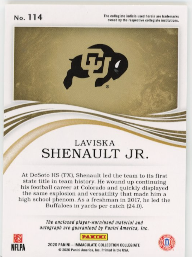 2020 Panini Immaculate Laviska Shenault Jr RC #114 - #/99 Patch Autograph