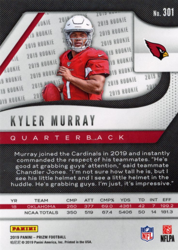 2019 Panini Prizm Kyler Murray RC #301 - Cardinals