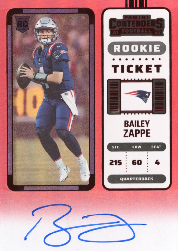 2022 Panini Contenders Bailey Zappe Rookie Ticket RC #104