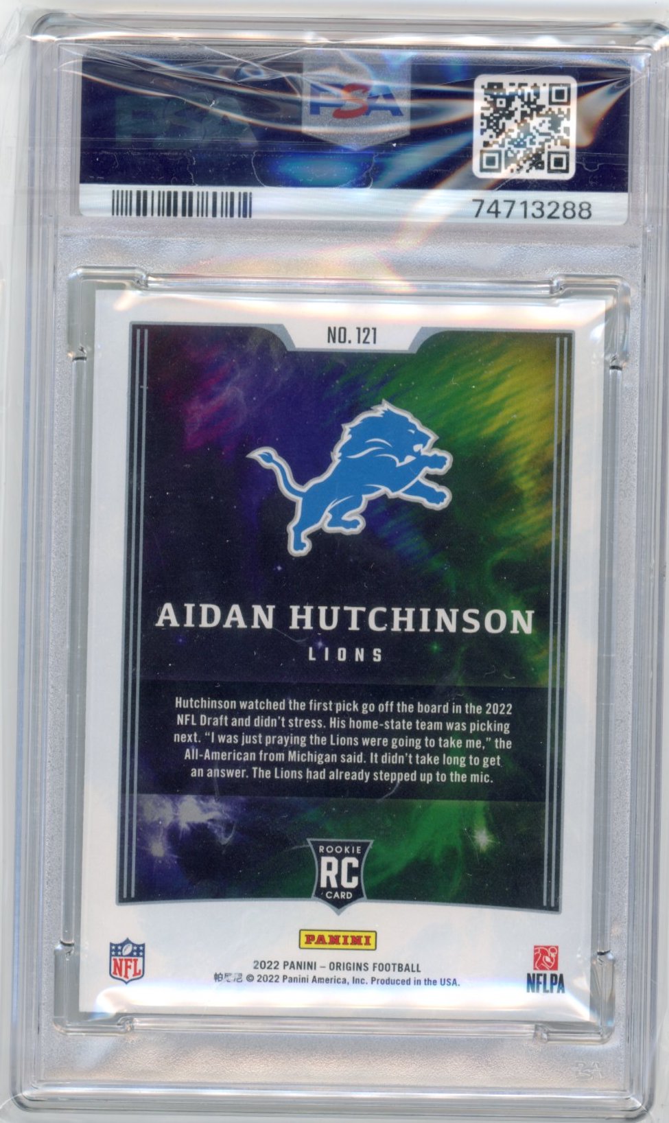 2022 Origins Aidan Hutchinson RC #121 - Purple #/17 PSA 9 Lions