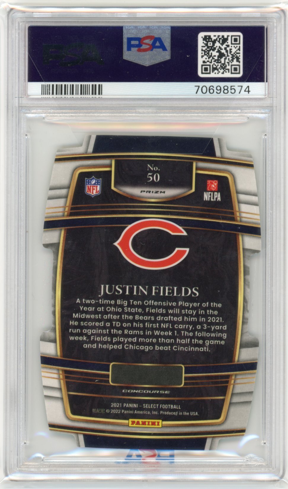 2021 Panini Select Justin Fields RC #50 - Die Cut Green/Yellow PSA 9 Bears