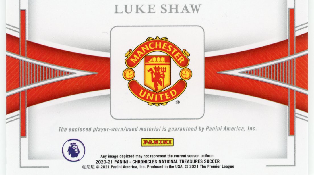 2020/21 Panini Chronicles National Treasures Luke Shaw Treasured Threads #TT-LS - #/500 Relic Refractor Manchester United