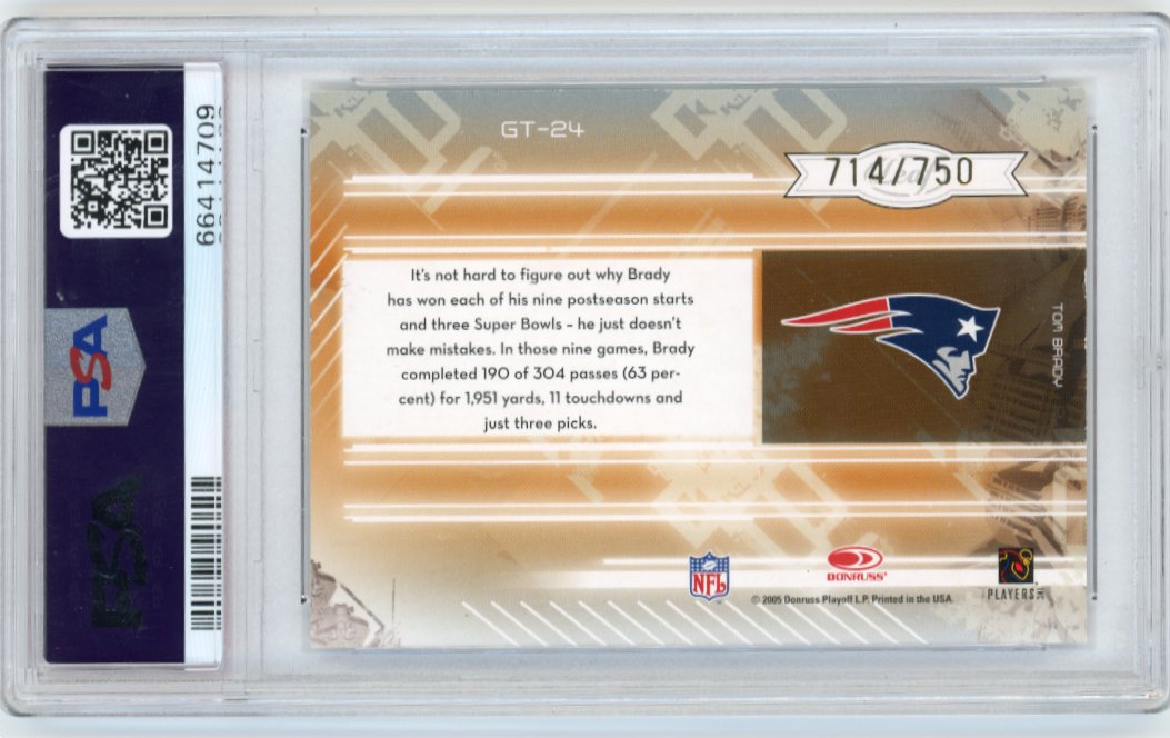 2005 Leaf Certified Materials Tom Brady Gold Team #GT-24 - #/750 PSA 9 Patriots