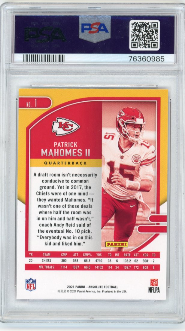 2021 Panini Absolute Patrick Mahomes II #1 - PSA 9 Cheifs