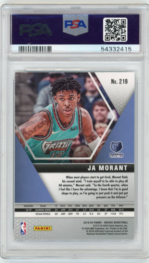 2019/20 Panini Mosaic Ja Morant RC #219 - PSA 10 Grizzlies