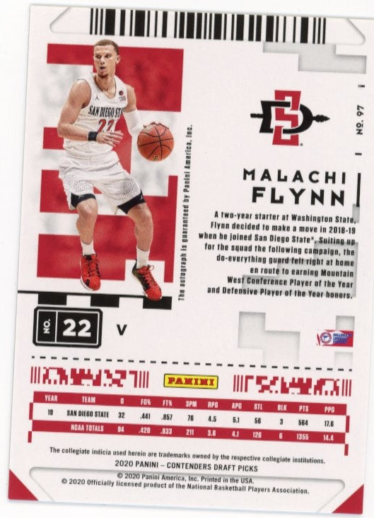 2020 Panini Contenders Draft Picks Malachi Flynn Conference Finals Ticket RC #97 - Autograph #/75 San Diego State