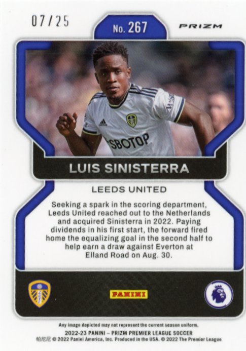 2022/23 Panini Premier League Luis Sinisterra RC #267 - Blue #/25 Leeds United