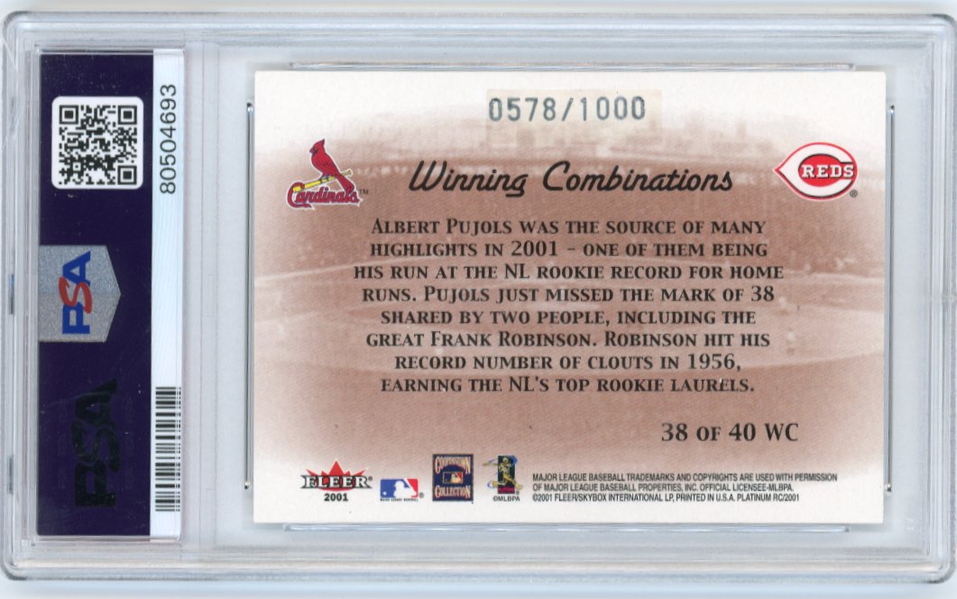 2001 Fleer Platinum Albert Pujols & Frank Robinson Winning Combinations #38 - #/1000 PSA 7