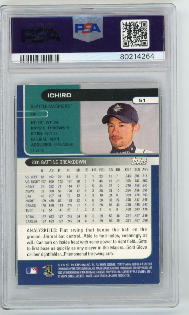 2002 Stadium Club Ichiro #51 - PSA 7 Mariners