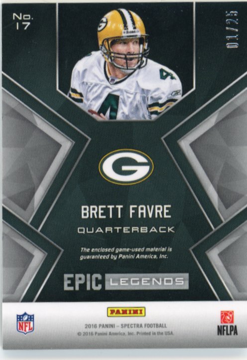 2016 Panini Spectra Brett Favre Epic Legends #17 - #/25 Patch Packers