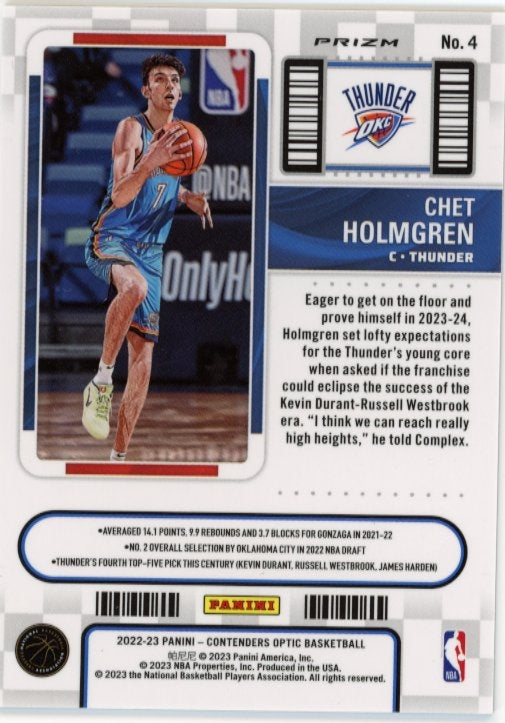2022/23 Panini Contenders Optic Chet Holmgren Rated Rookie RC #4 - Black Pandora Thunder