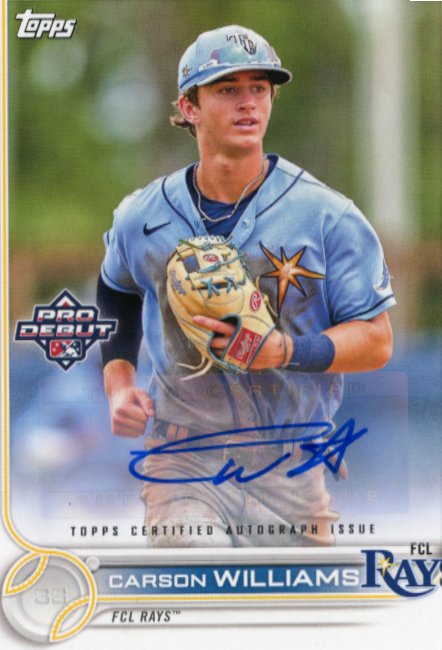 2022 Topps Pro Debut Carson Williams #PD-54 - Autograph Rays