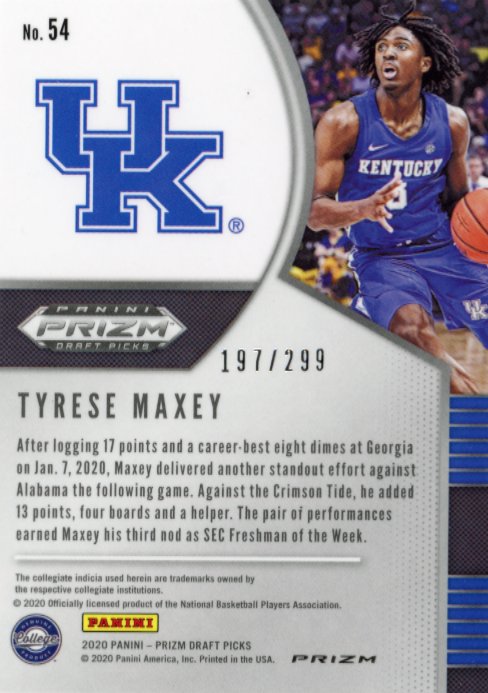 2020 Panini Prizm Draft Picks Tyrese Maxey RC #54 - Red #/299 76ers