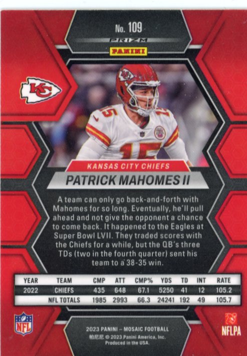 2023 Panini Mosaic Patrick Mahomes #109 - Disco Chiefs