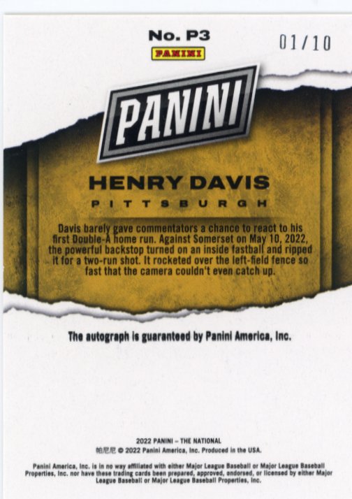 2022 Panini The National Henry Davis #P3 - Autograph Cracked Ice #/10 Pirates