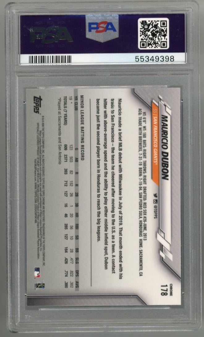 2020 Topps Chrome Mauricio Dubon RC #178 - Sapphire PSA 10 Giants
