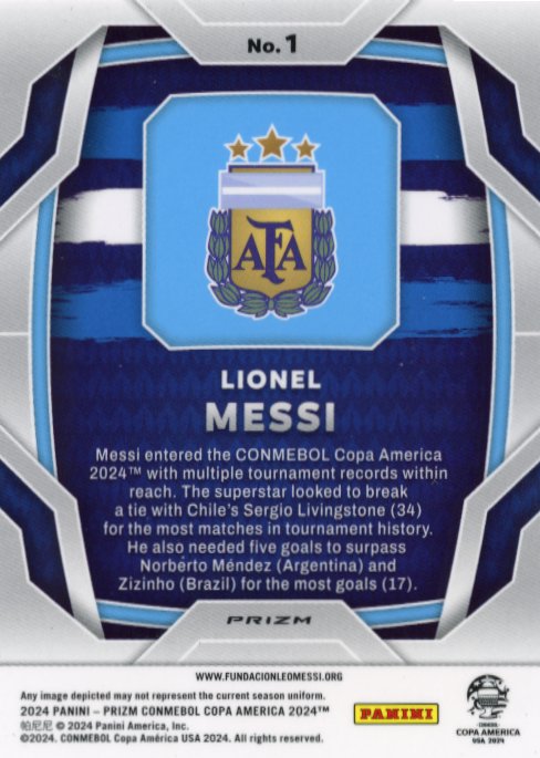 2024 Panini Prizm Lionel Messi Copa America #1 - Silver Argentina
