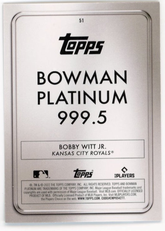 2022 Topps Bowman Platinum Bobby Witt Jr. RC #51 - #/75 Royals