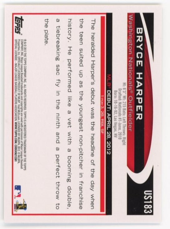 2012 Topps Bryce Harper Rookie Debut RC #US183 - Nationals