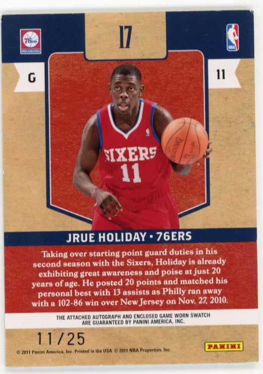2010/11 Panini Classics Jrue Holiday Dress Code #17 - Autograph Relic #/25 Sixers